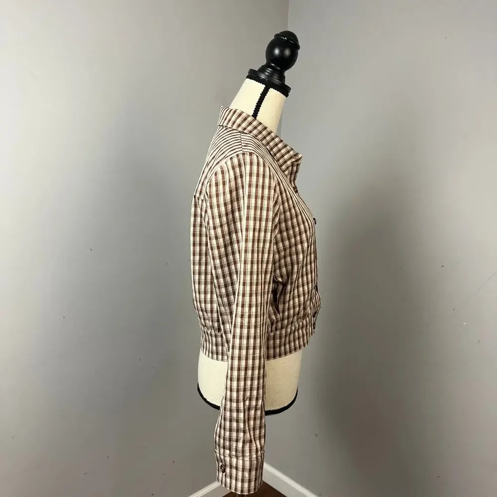 ASTR The Label Jesse Plaid Cropped Jacket Ecru Plaid/Gingham Women's XS